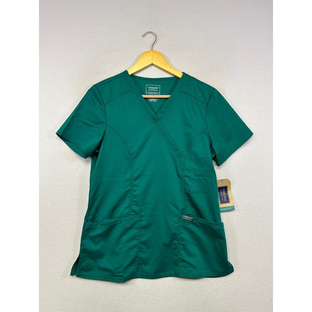 Medical Nursing Cherokee Workwear Womens Small Hunter Green Revolution Scrub Top